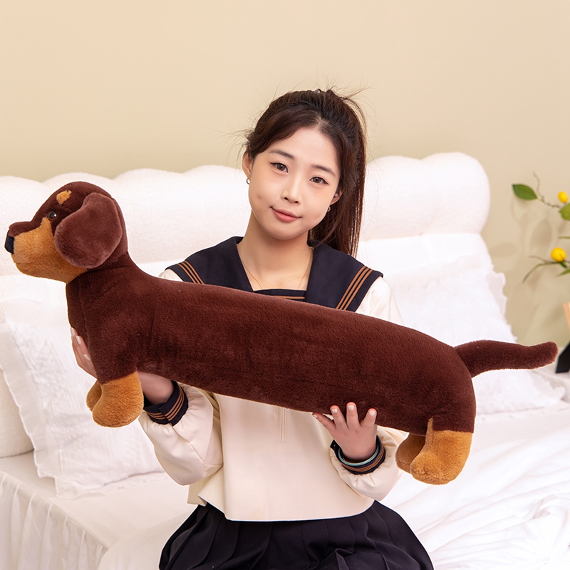 ダックスフントぬいぐるみロング枕ブラウン犬抱き枕動物漫画ボディ抱き枕ロング枕ぬいぐるみ家の装飾