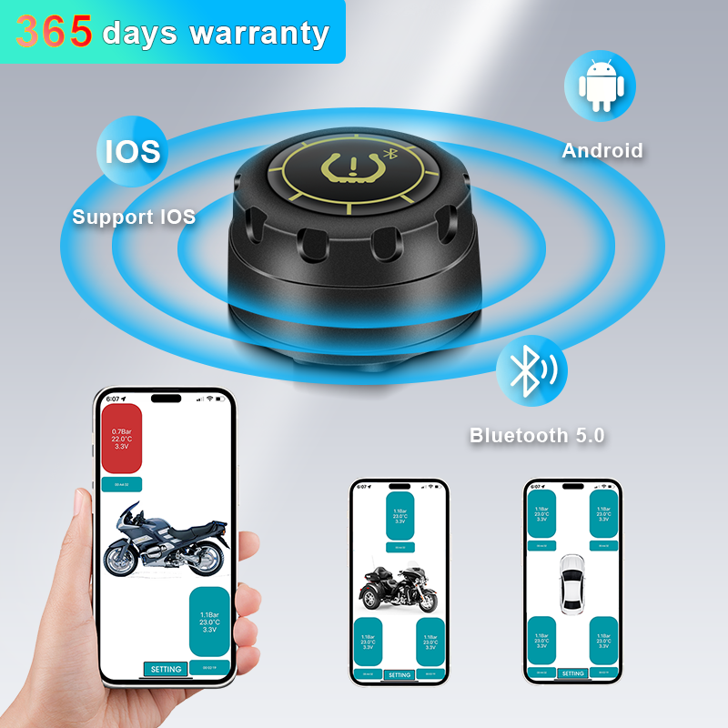 オートバイ車 TPMS タイヤ空気圧監視システム Bluetooth 5.0 タイヤ空気圧センサー温度警告モニタータイヤゲージ