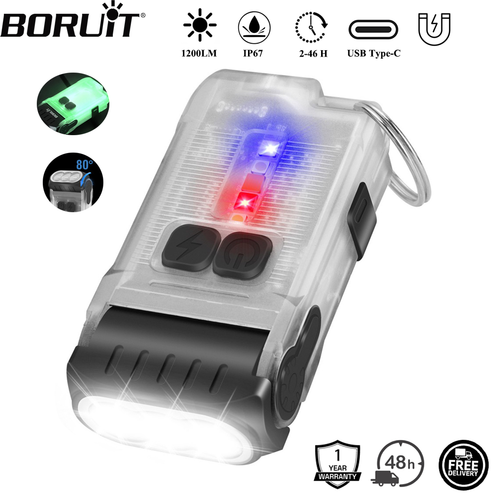 BORUiT V15 1200LM LED キーホルダー EDC 懐中電灯 Type-C 充電式ワークライトトーチ マグネット付き 防水キャンプポケットランタン