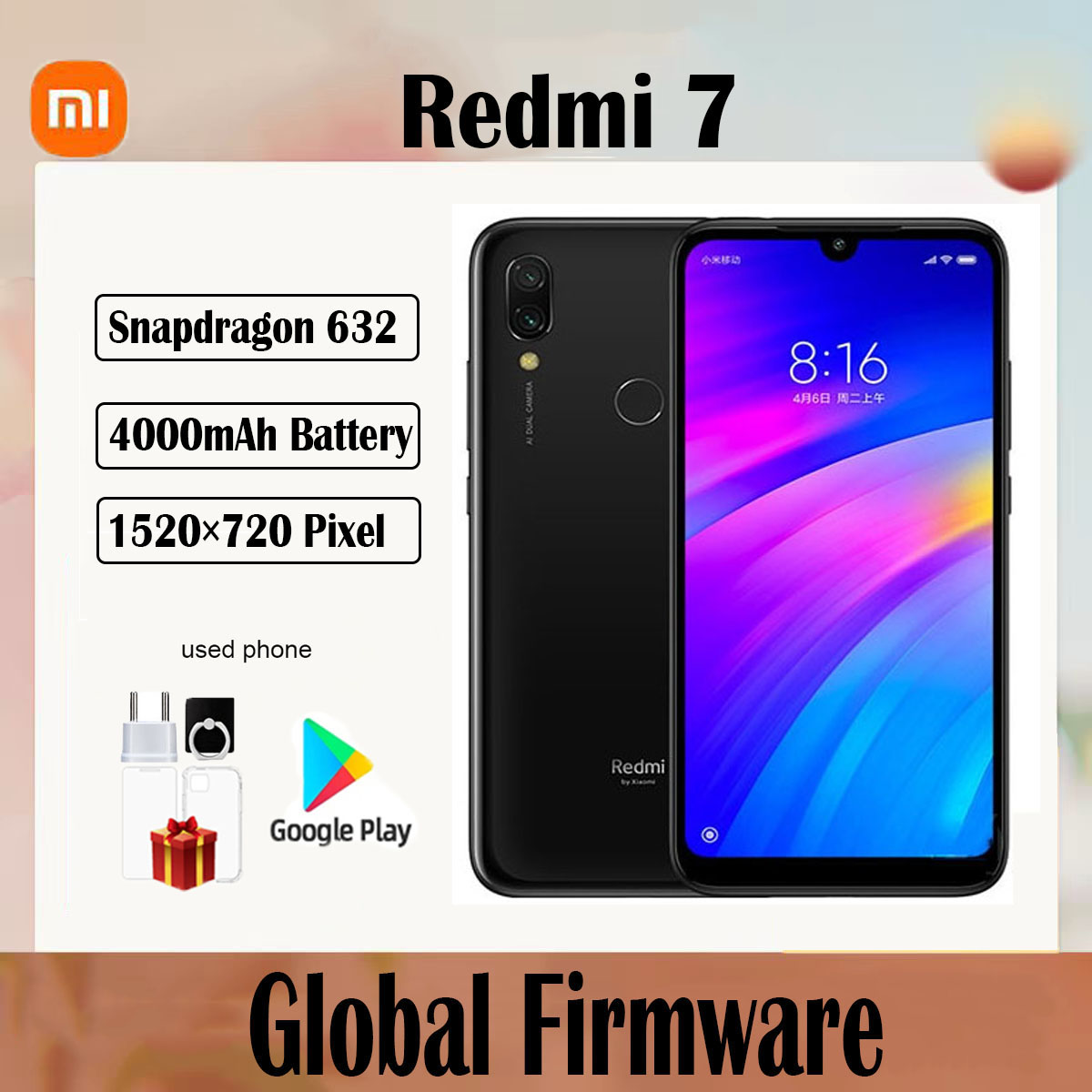 グローバルファームウェア Xiaomi Redmi 7 スマートフォン デュアルカメラ デュアル SIM Solt 携帯電話 Android 中古電話