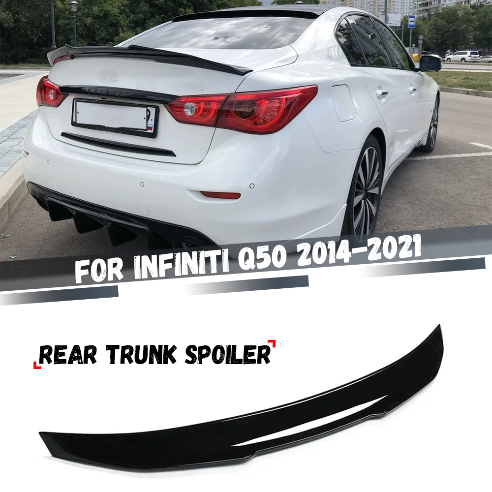 車のリアトランクルーフスポイラー翼インフィニティ Q50 2014-2021 PSM スタイルテールトランクウイングトップスポイラーウイングキットプロテクター