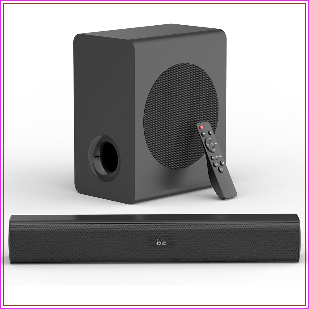 サブウーファー付きワイヤレスサウンドバー、2.1chホームシアター、HDMI ARC光USB、壁​​掛け可能、TV PCゲーム用3EQモード