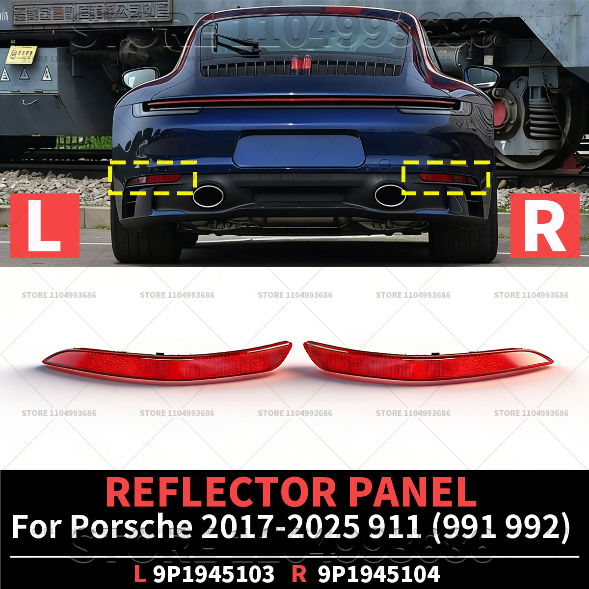 ポルシェ 2017-2025 911 カレラタルガ (991 992) リアバンパー反射パネル OEM 99163145501 99163145601 9P1945103 9P1945104