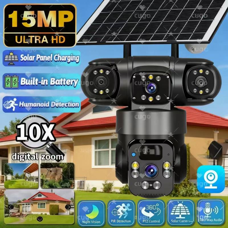 15MP IP カメラ WiFi PTZ 3 カメラ屋外ワイヤレスソーラー 20000Mah 内蔵バッテリービデオ監視カメラ長時間スタンバイ