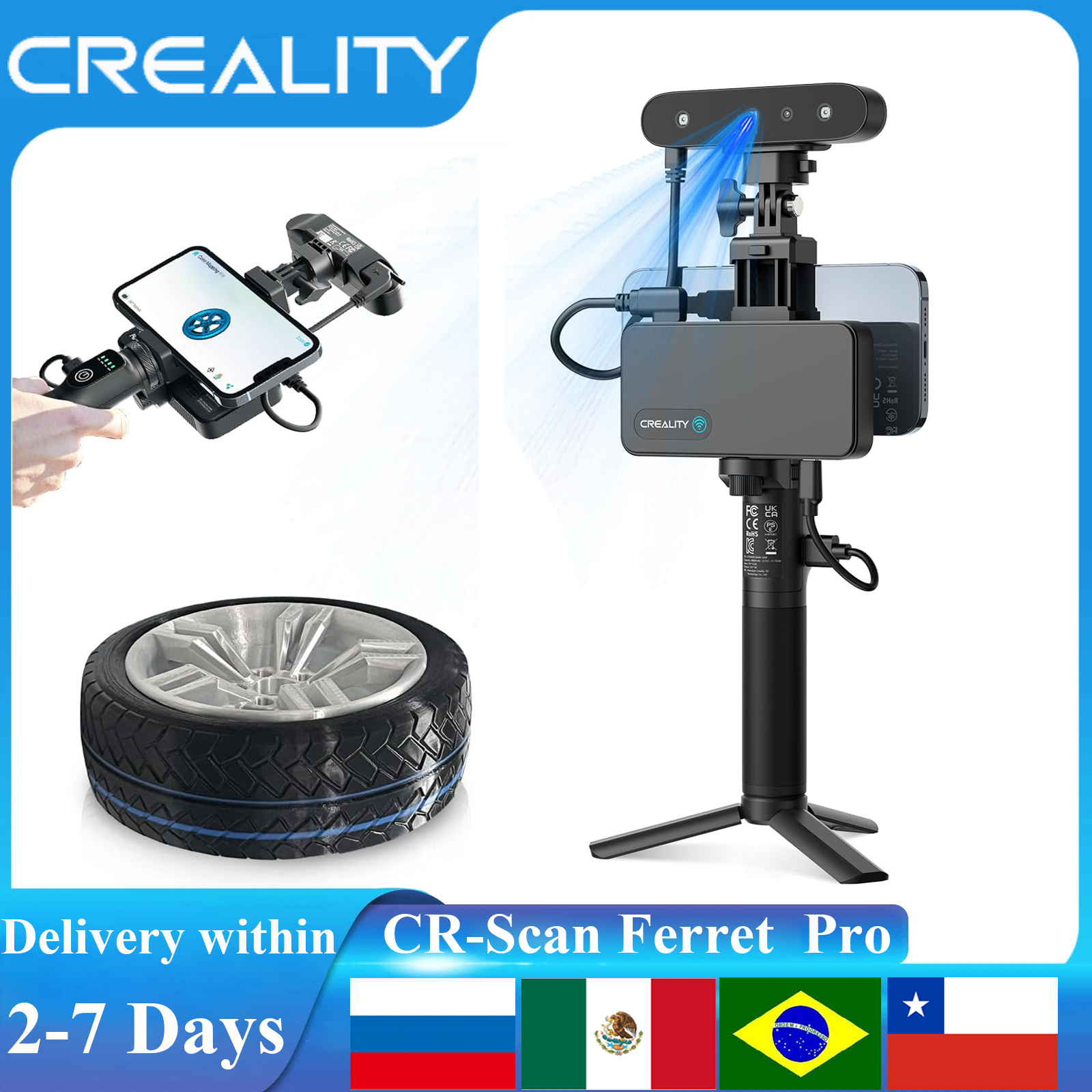 Creality CR-Scan Ferret Pro 3D スキャナー ポータブル ハンドヘルド 手ぶれ補正 0.1mm 精度 ワイヤレス WiFi スキャン iOS Andro用