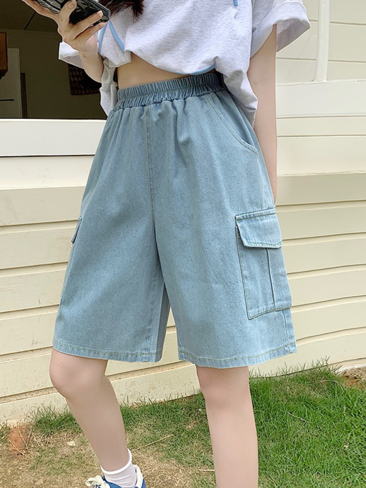 Zjaiss 2026 夏の新女性のデニムショートパンツストレートトレンディルーズ多用途お父さんショーツ薄い和風膝丈パンツ