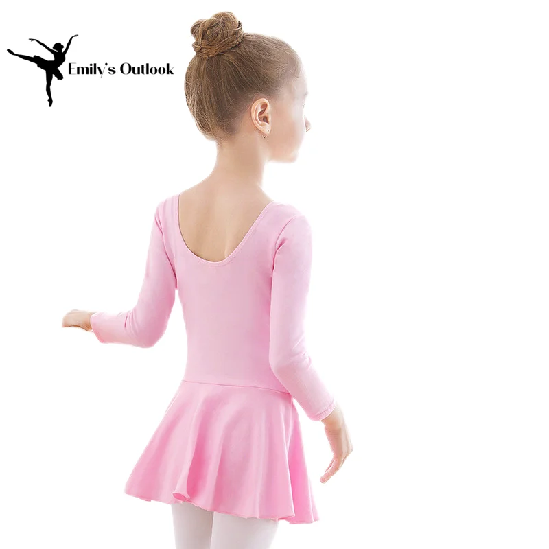 スカート付きレオタード女の子ショート長袖ドレスバレエダンスバレリーナ衣装体操服クラスコットン U バックプリンセス