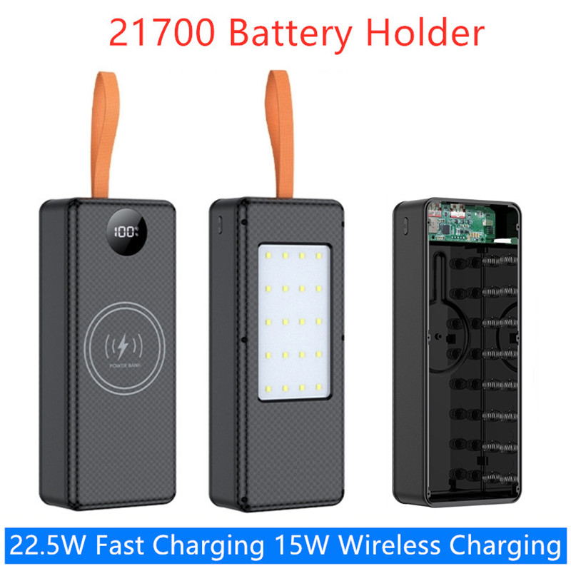 16*21700 バッテリーホルダー 10 ワット 22.5 ワット高速充電 15 ワットワイヤレス充電 DIY 電源ケースデュアル USB タイプ C 充電ボックス LED ライト付き