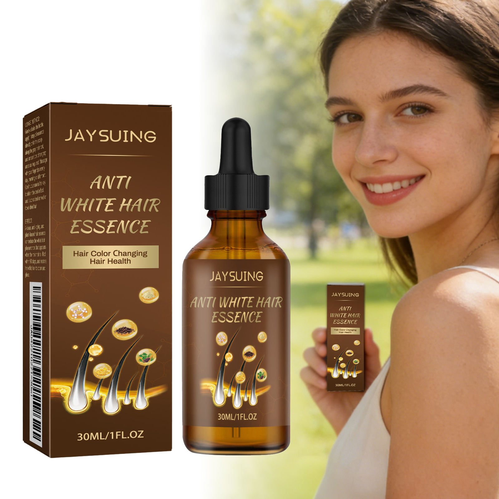 Jaysuing Hair Care Serum Anti Grey Repair Natural Color Smoothing Hairs Deep Nourishing Easy Absorb Daily Hair Care Essence Oil
