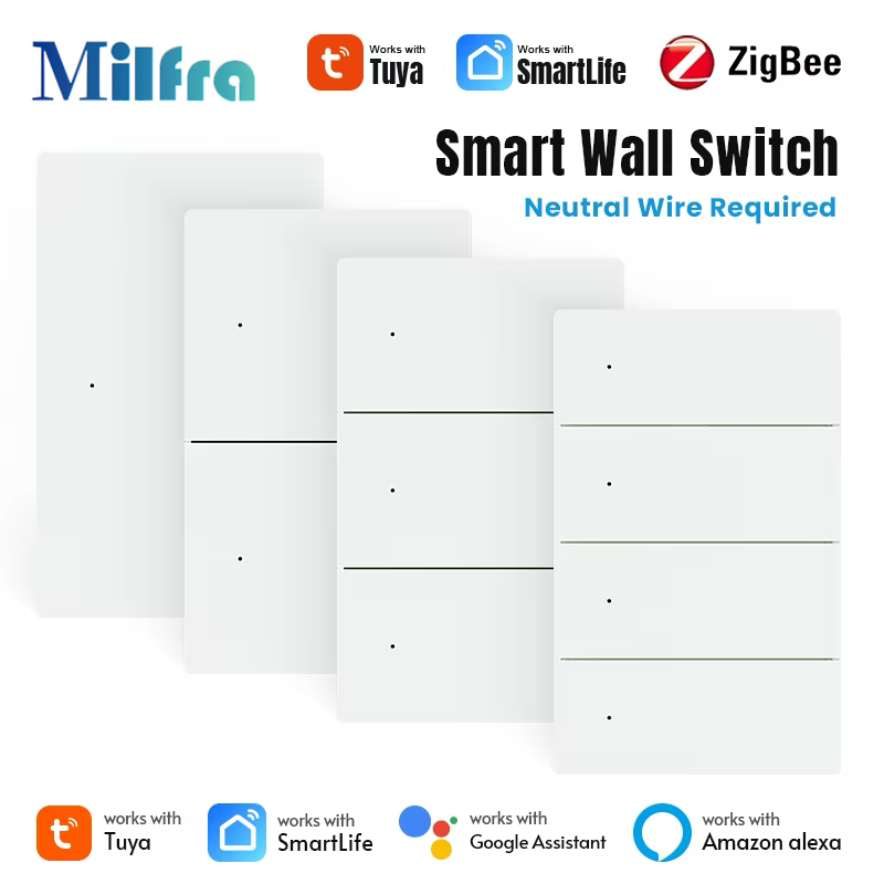 Milfra スマートスイッチ Zigbee WIFI ライトスイッチ 1/2/3/4/6 ギャング音声制御 Alexa Google ホーム Tuya 制御で動作ニュートラル