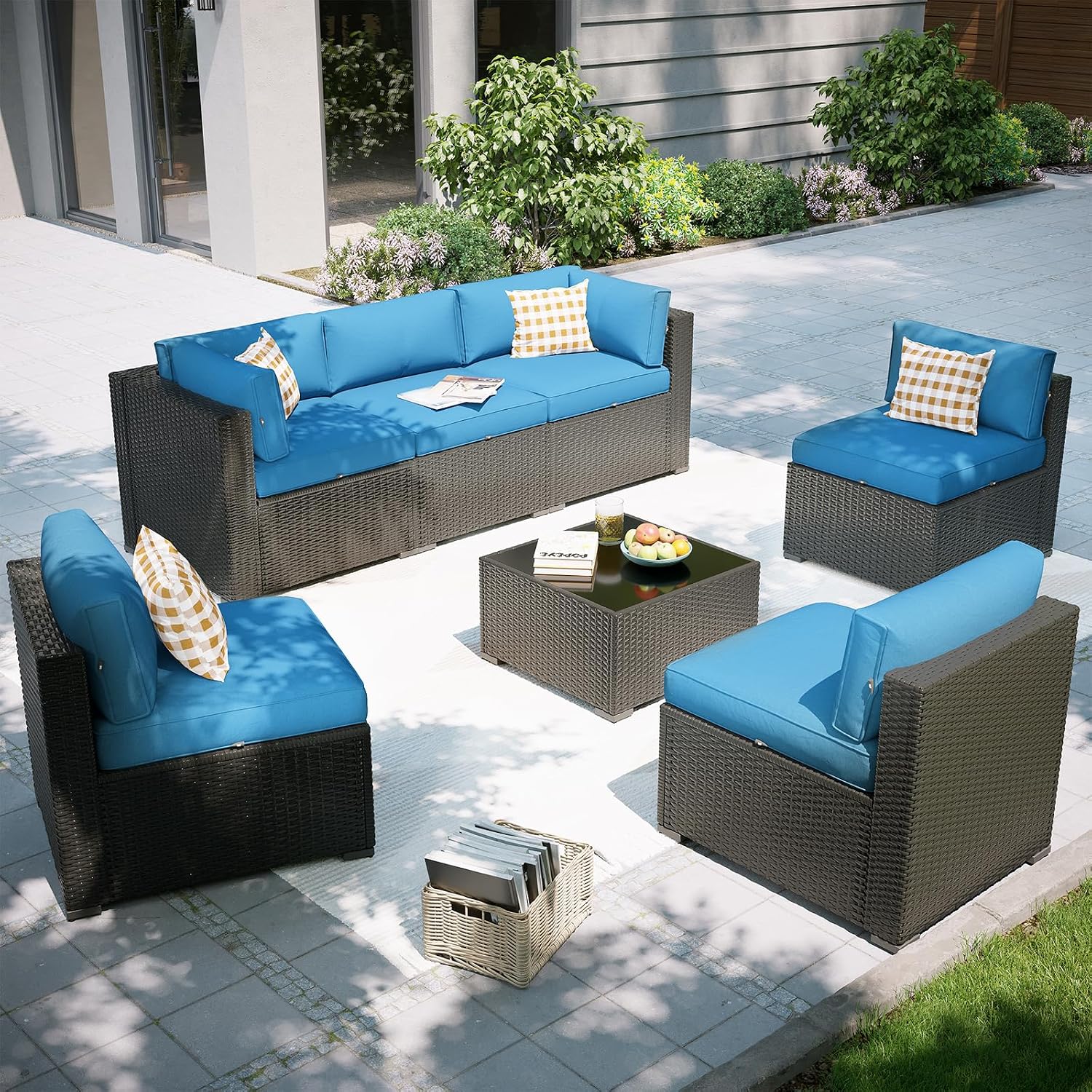 7-Piece Wicker Rattan Patio Sectional Sofa Set with Waterproof Cover for Outdoor Furniture, Custom
