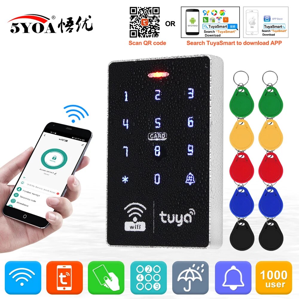 5YOA S10W Tuya アクセス制御アプリリモートスマートドアロック IP68 防水キーレスキーパッド WIFI スタンドアロン EM RFID カードドアエントリー