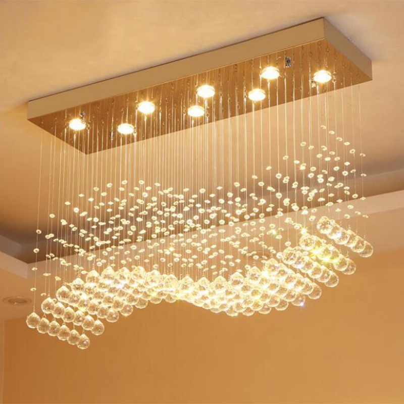 モダンな LED 長方形リビングルーム K9 クリスタルシャンデリア照明器具カフェオフィス屋内ホームランプ器具