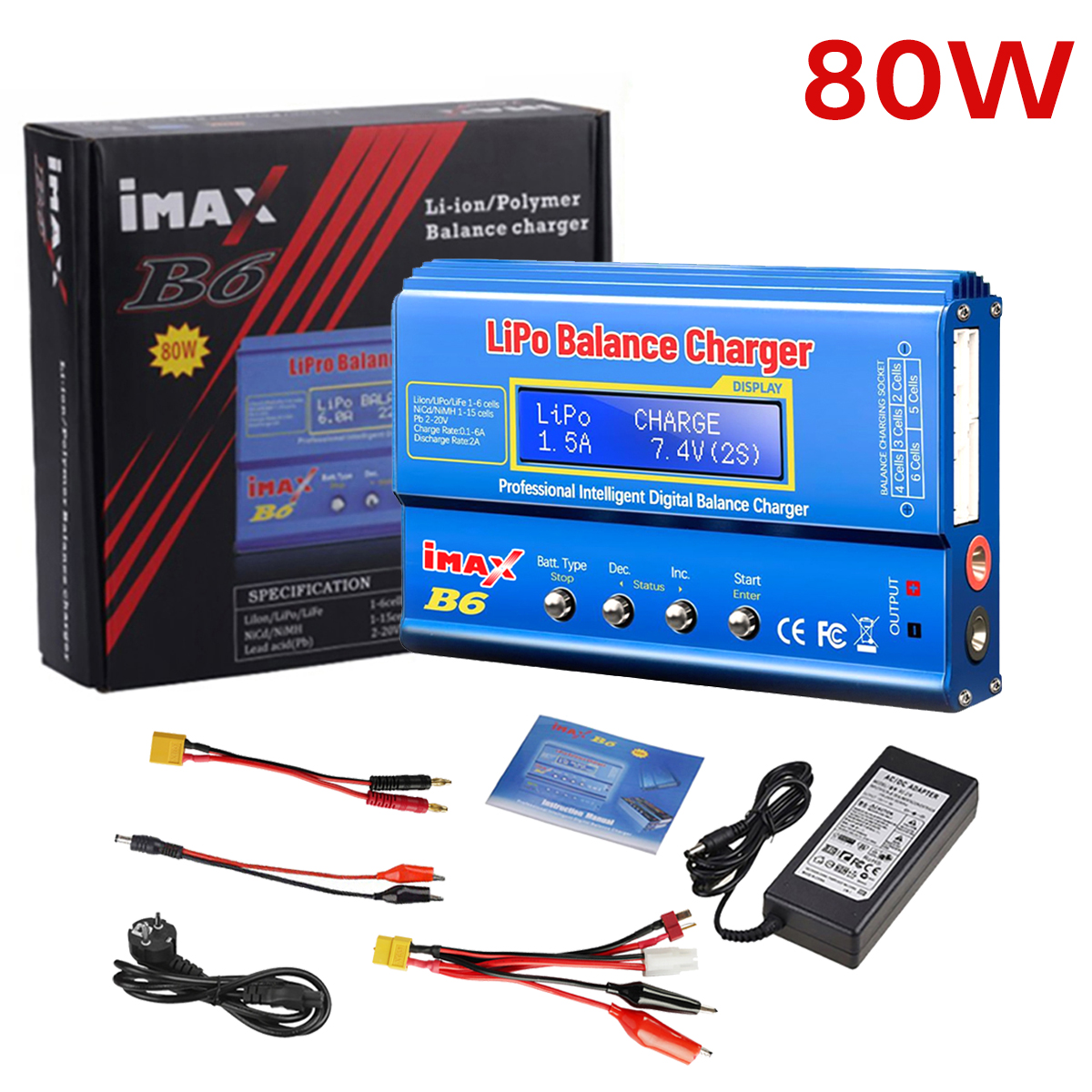 IMAX B6 80 ワット多機能充電器 Lipo リチウムイオン LiFe ニッケル水素ニッケルカドミウム PB バッテリー RC バランス放電器 15 V 6A アダプターオプション