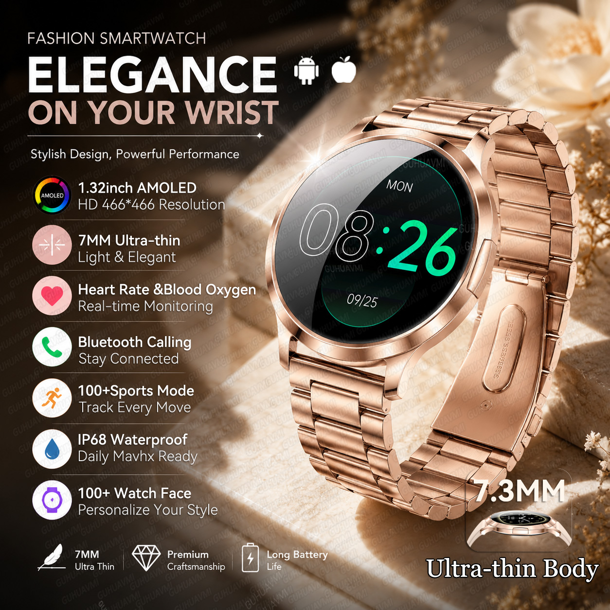 NewSmart Watches 女性用応答電話をかける 1.32 インチ AMOLED フィットネストラッカー 100 スポーツモード防水スマートウォッチ IOS/Android 用