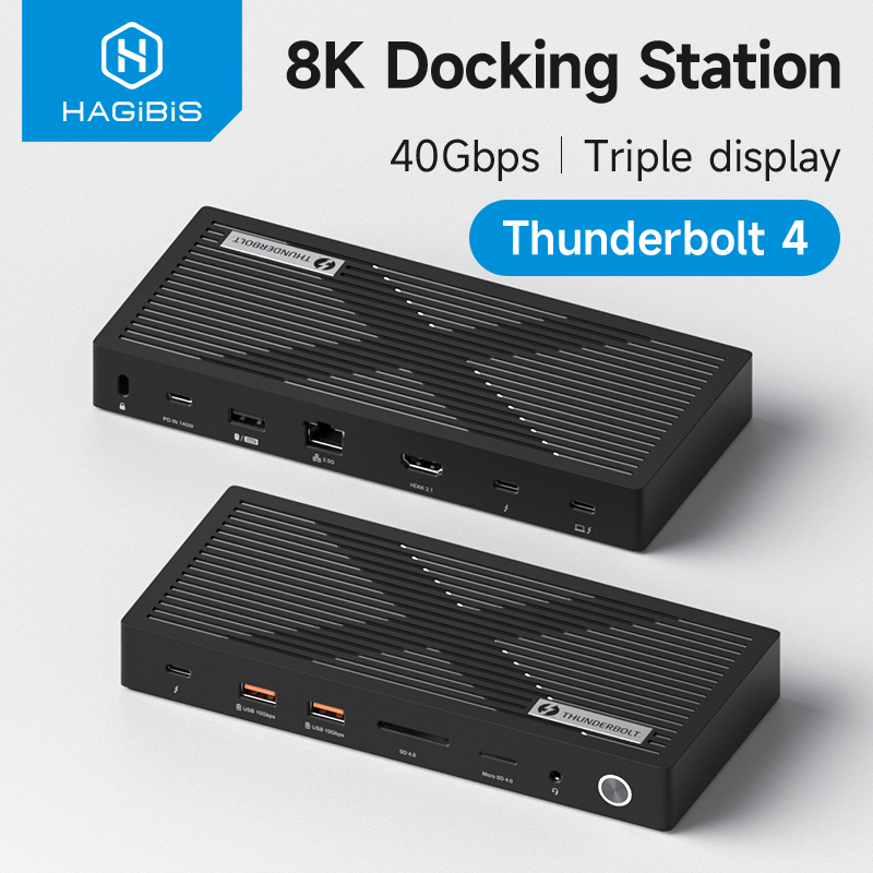 ハギビス Thunderbolt 4 ハブ デュアル モニター 8K/4K ディスプレイ ドック 40Gbps ドッキング ステーション Thunderbolt 認定 Macbook Windows 用