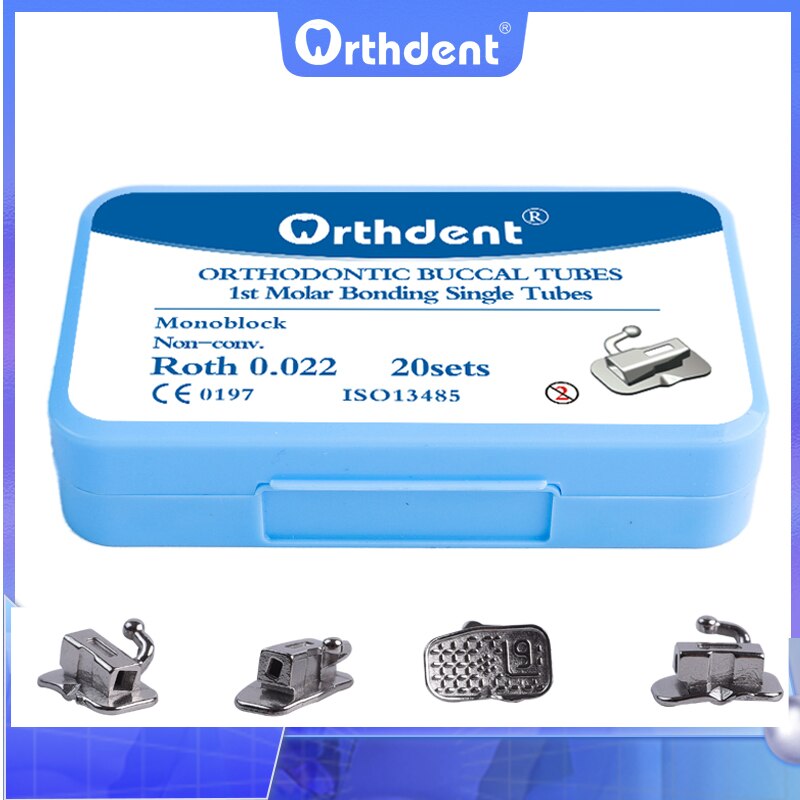 Orthdent 80 個/20 セット歯科矯正接着可能な頬側チューブモノブロックシングル非変換 Roth MBT 0.022 歯科ツール
