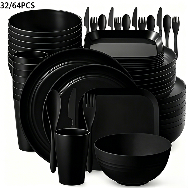 32/64 個小麦わらカトラリーセットバルクプレート軽量皿カップカトラリー食器洗い機電子レンジ安全キャンプピクニック