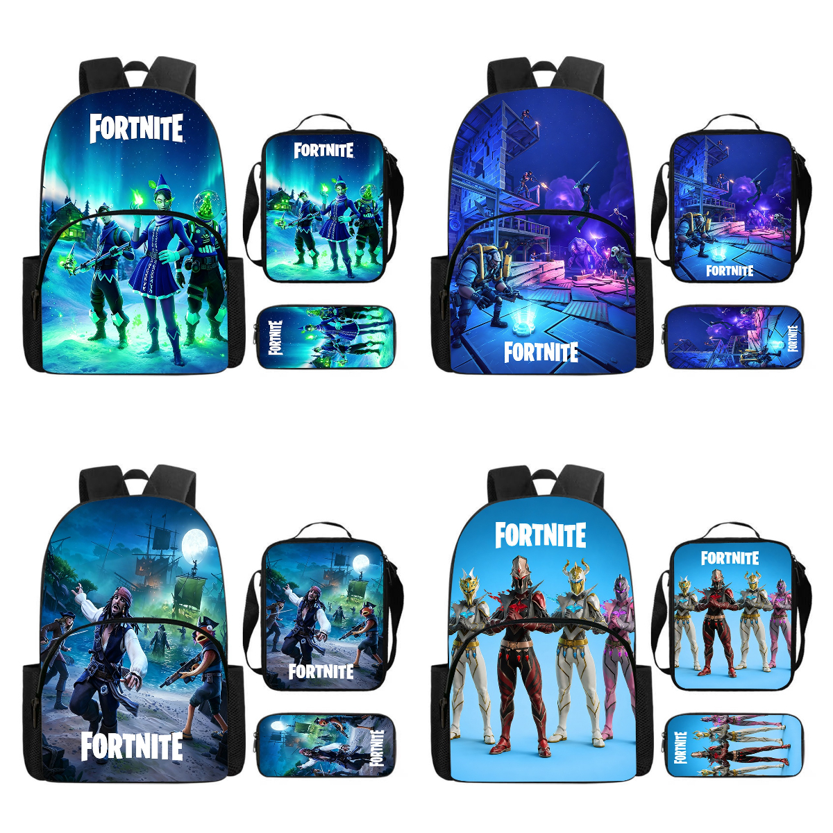 Fortnite カートゥーン バックパック フロントポケット付き ランチバッグ 鉛筆ケース 3 点セット - 学用品 5～8 歳の男の子 女の子 ギフト