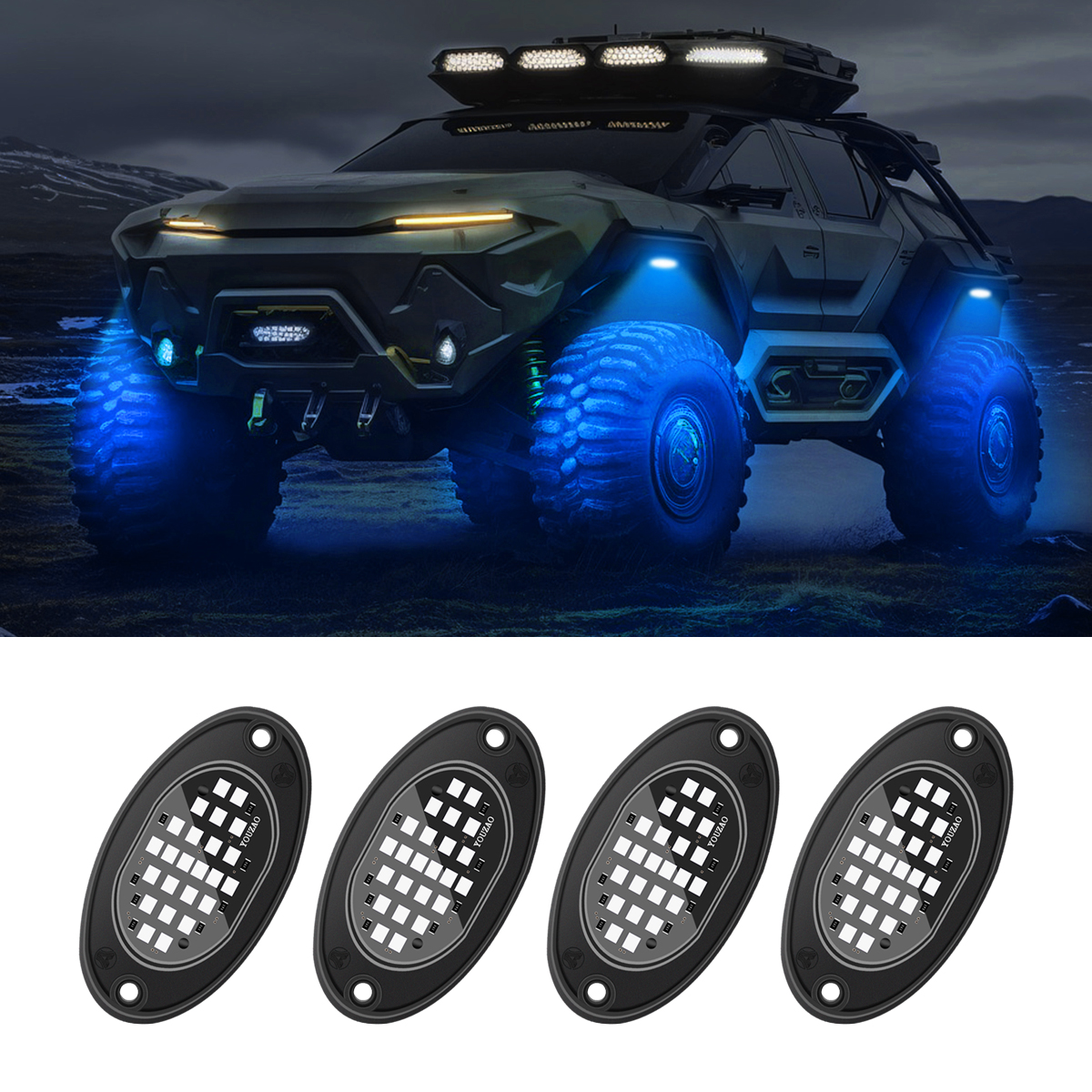 トラック用カーシャーシライト4個 LEDロックライト ピックアップオフロードジープSUV ATV UTV車用