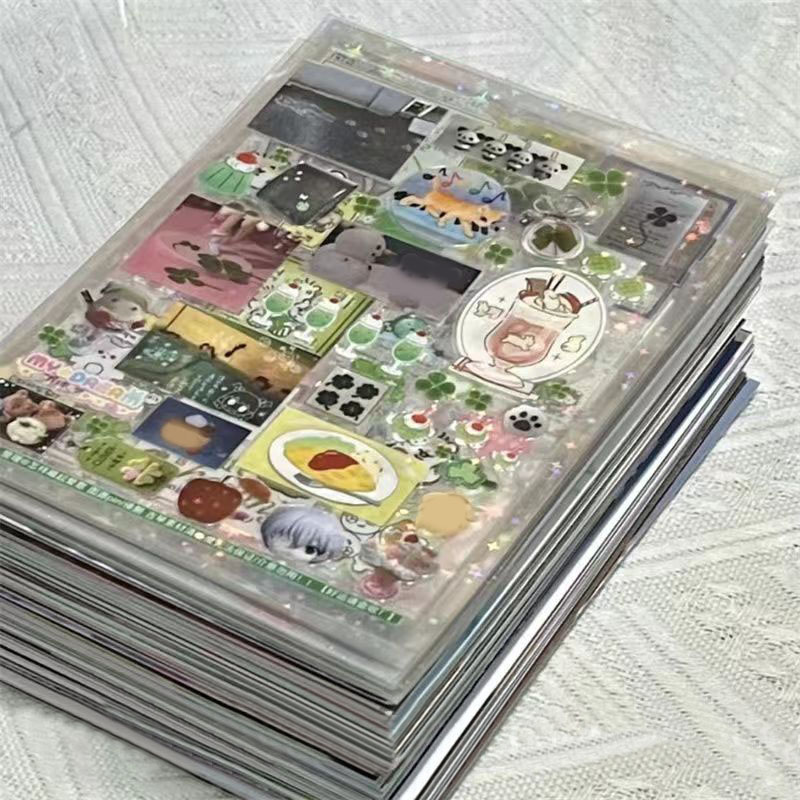 5 個漫画透明フラッシュフィルムステッカーグリッタースターかわいいクマ四つ葉のクローバーステッカーかわいい電話装飾ステッカー