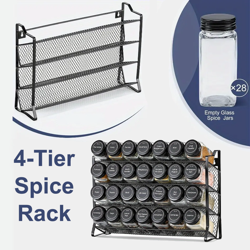 Black New Storage Shelf Spice Jars Organizer Multi-Tiered Iron Countertop Seasoning Rack for Kitchen Seasoning Storage Bottles