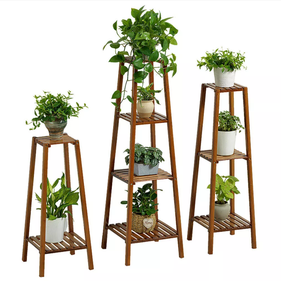 竹背の高い植物スタンド屋内屋外花陳列棚コーナー収納ラック