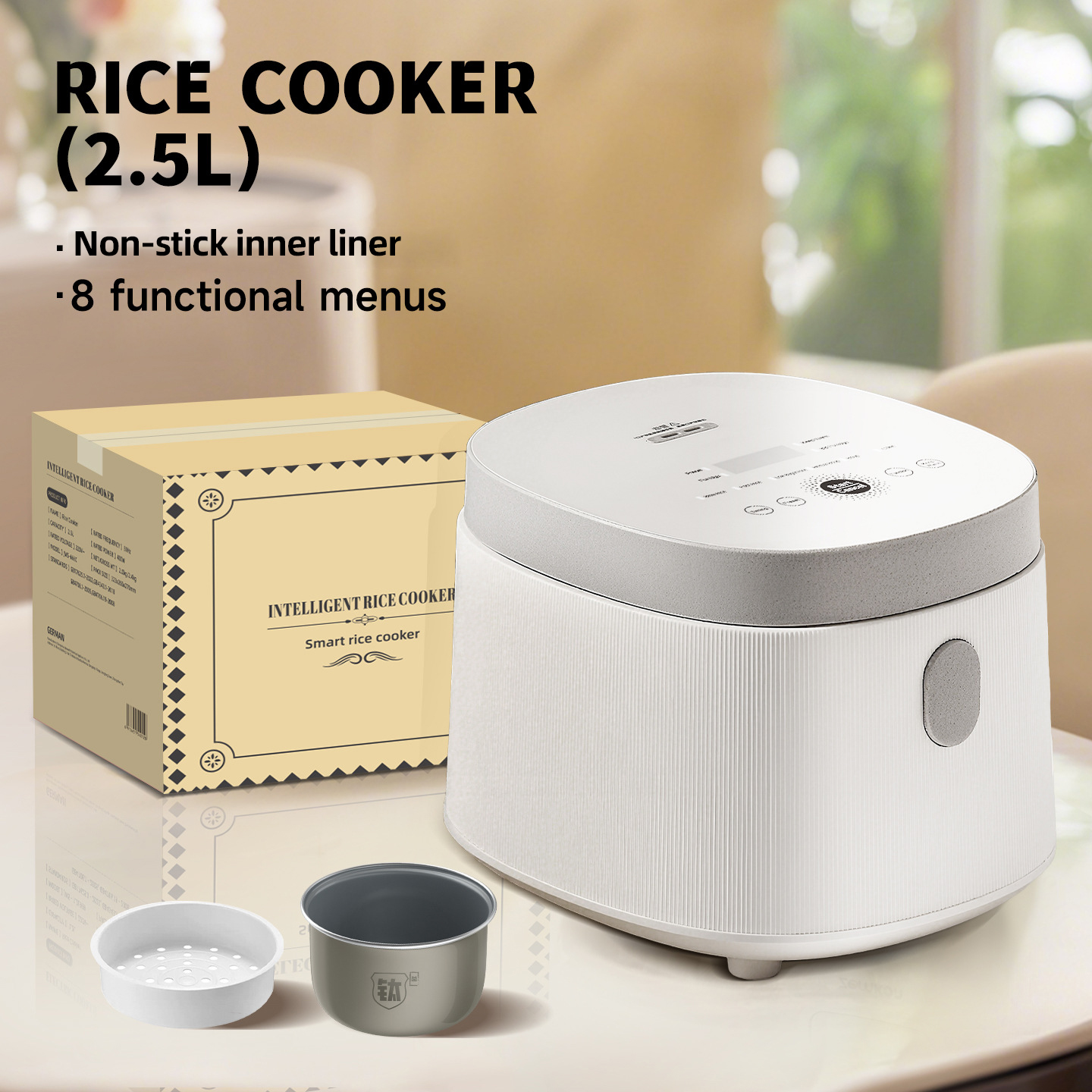 2.5L 電気炊飯器 ノンスティック内鍋 2-3 人用マルチクッカー ミニ調理機 蒸しスマート炊飯器 キッチン