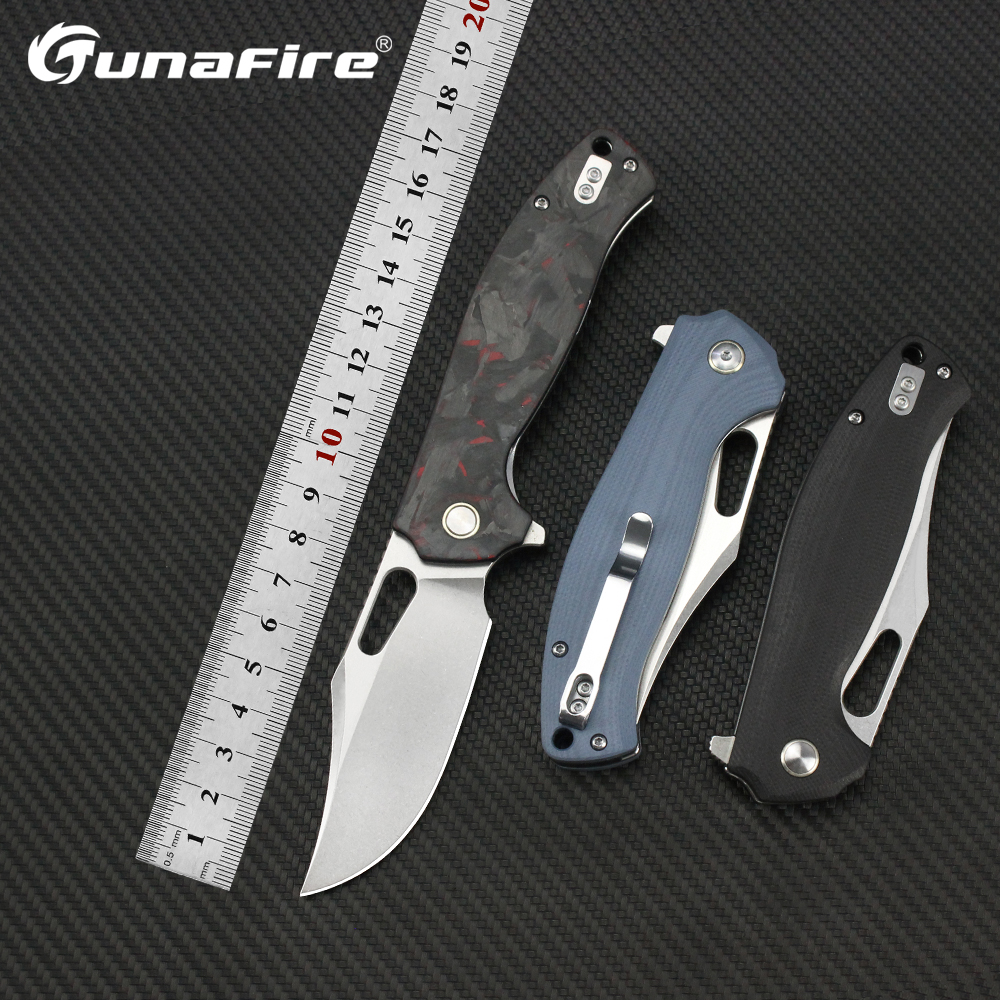 Tunafire EDC 折りたたみナイフ 14C28N 刃 G10/カーボンファイバーハンドルキャンプ狩猟サバイバルポケットナイフ男性ツール