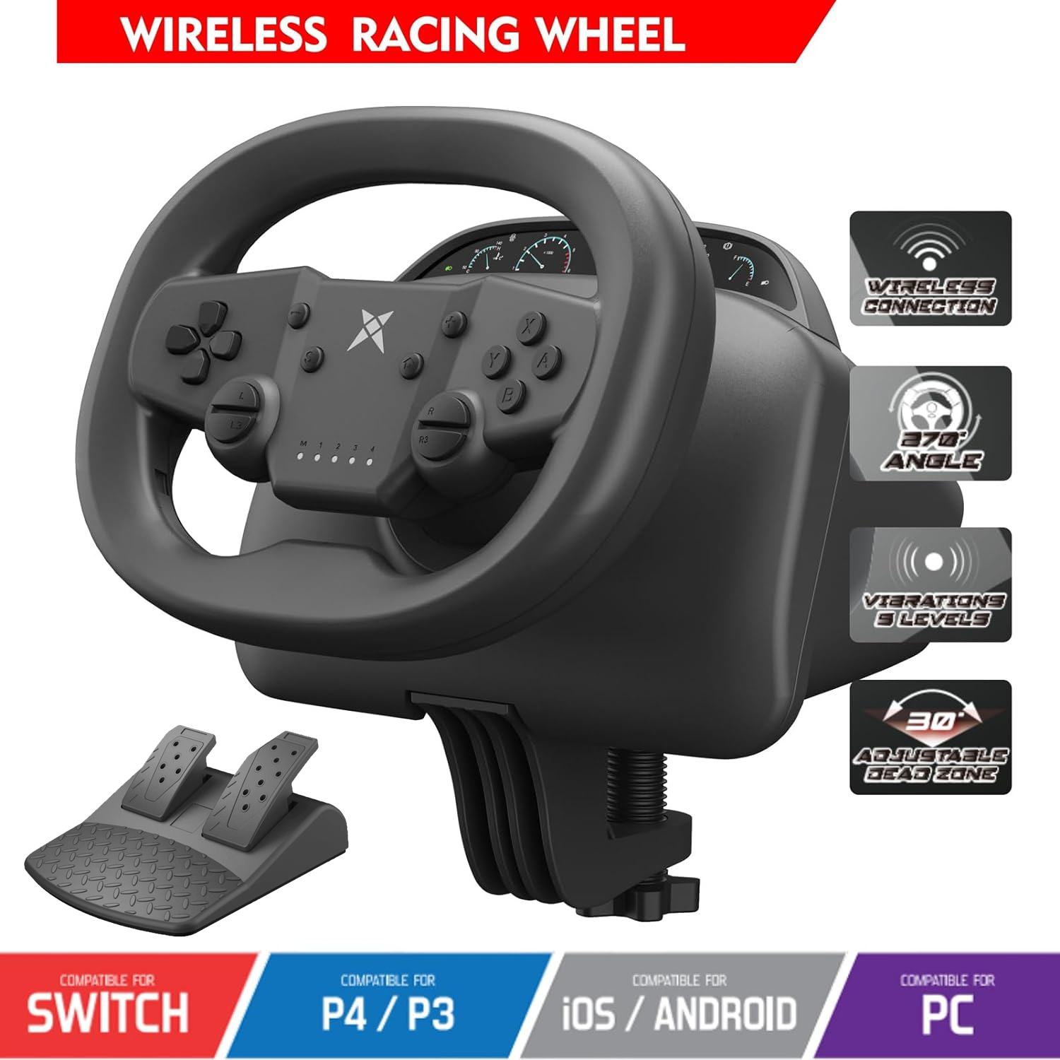 DOYO レーシングゲームステアリングホイール振動コントローラーシミュレーションレーシングペダルスイッチ/PC/PS4/PS3/Ios および Android 携帯電話用