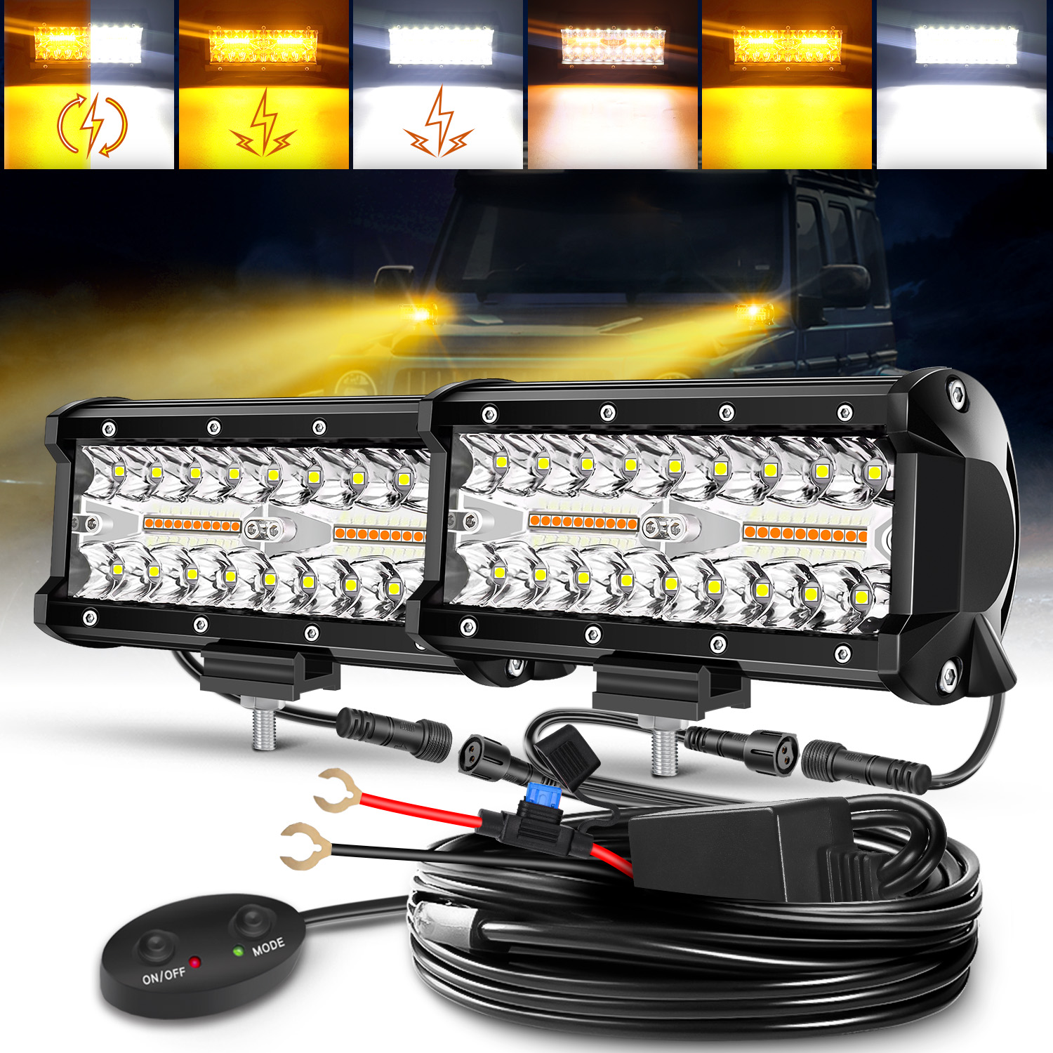 2 個 6.5 インチ 120 ワット LED ライトバーアンバーホワイトストロボ 6 モードメモリ機能オフロードトラック車 ATV SUV キャビンボート