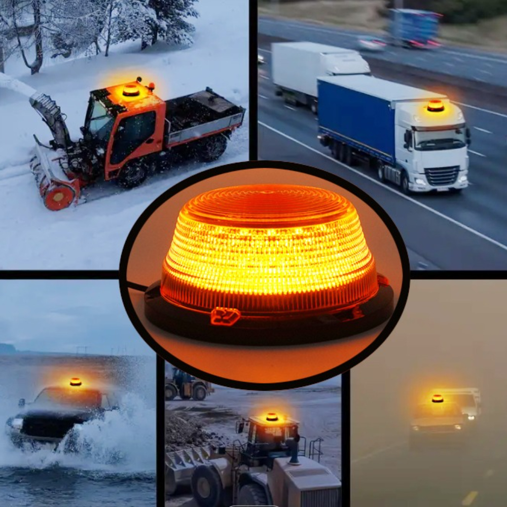 LED ストロボ ビーコン ライト 90LED 丸型回転アンバー点滅警告安全ライト 12V-24V 磁気ベース車、トラック、フォークリフト用