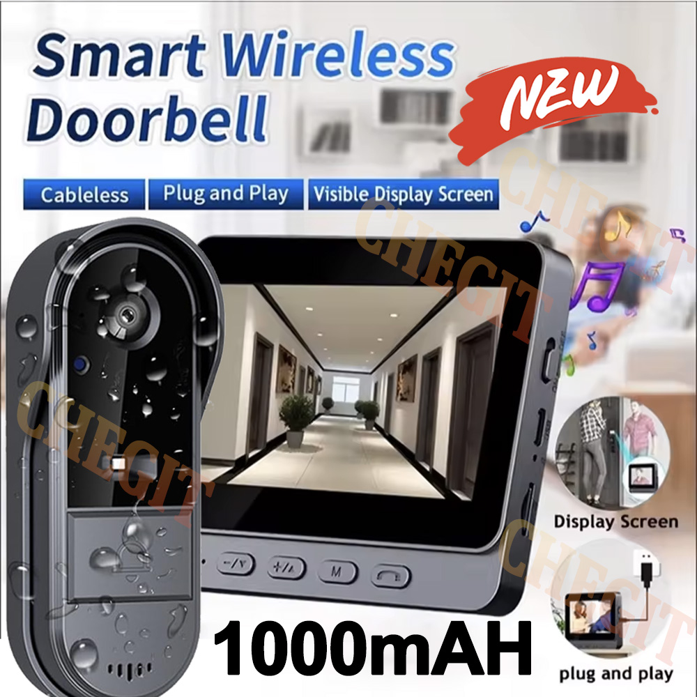ワイヤレス Wifi ドアベルカメラ 1080P ビデオインターホンドアベル防水 4.3 インチ IPS スクリーンホームセキュリティドアベル IR ナイトビジョン