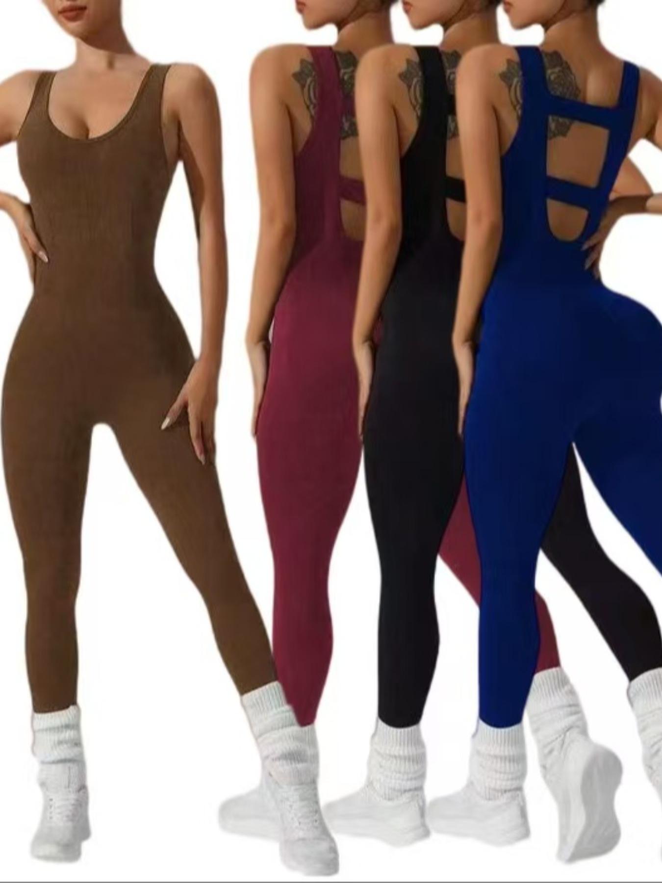 4色をご用意しています。女性用ベストパンツジャンプスーツ - セクシーな中空ベストデザイン - 伸縮性とソフトなヨガランニングスーツ。