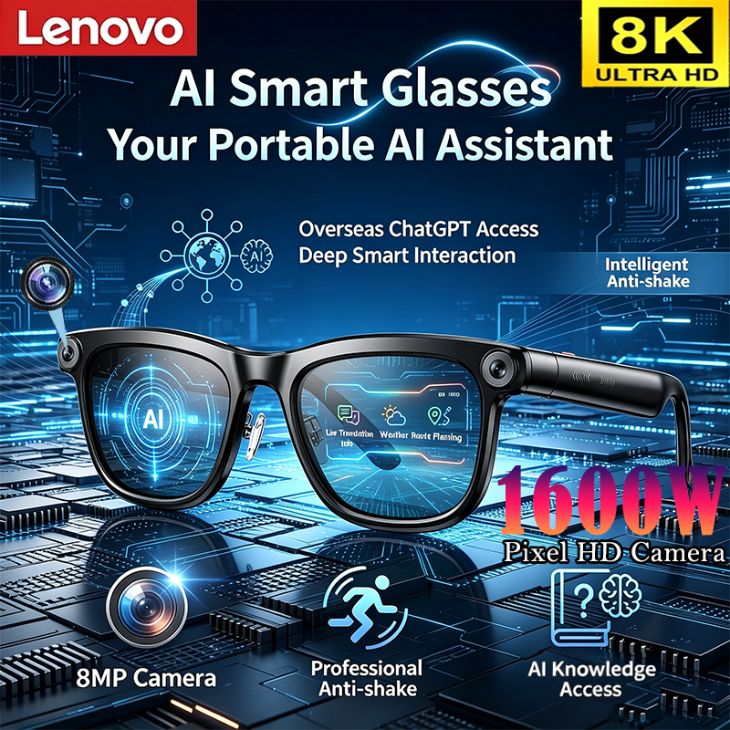 Lenovo ホット 8 18K AI スマートサングラス 1600 ワットカメラ Bluetooth 通話音楽 AI 翻訳制御抗青色光メガネ男性用