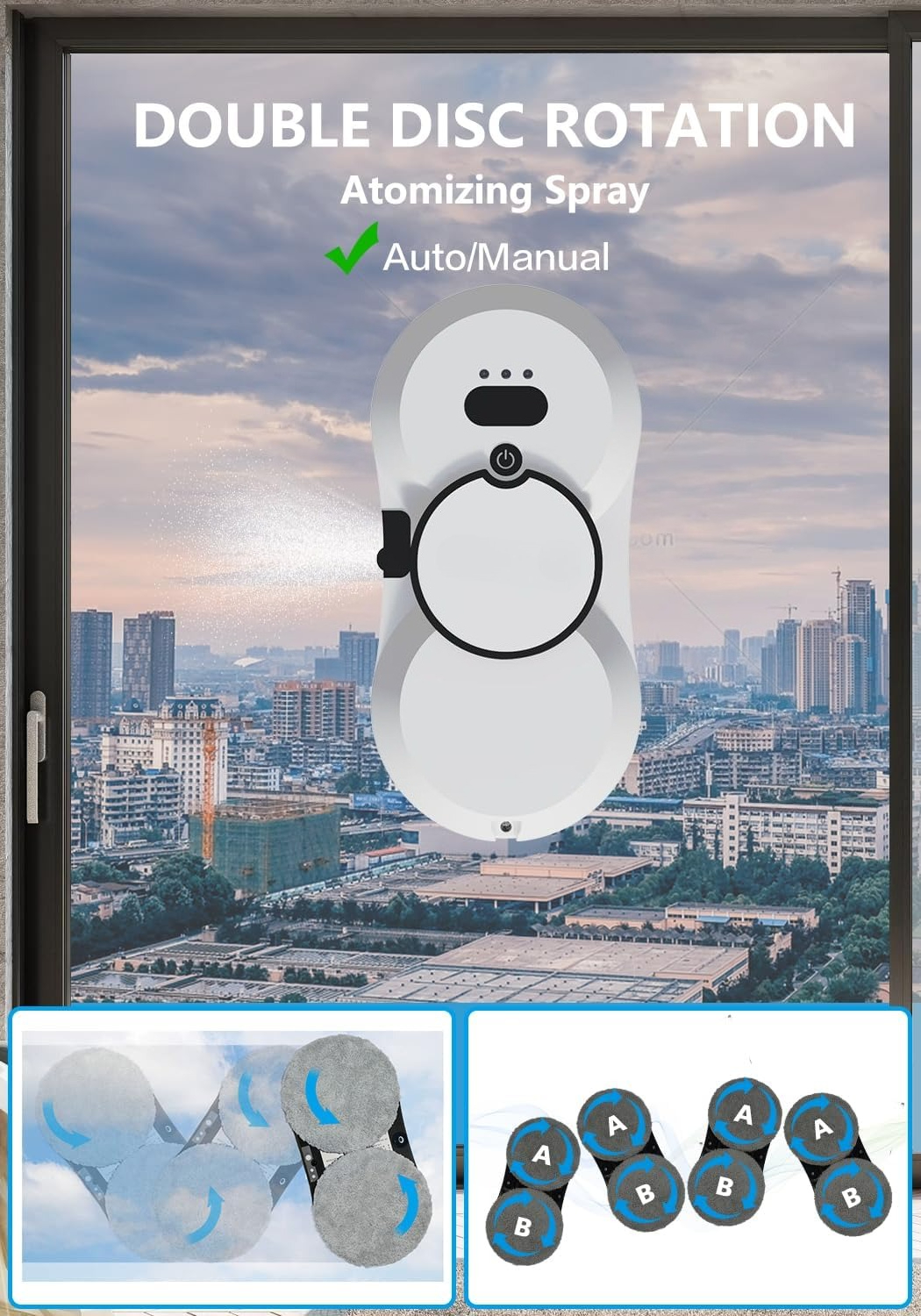 2026 新しいアップグレード窓掃除ロボット、タイル/クラスドア用の水スプレー付き自動クリーナー、5600Pa 吸引力