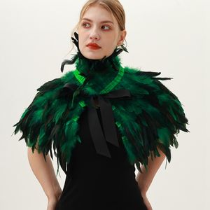 Customizable Colors and Sizes: Gothic Halloween Hand-Stitched Unisex Feather Shawl and Lace Cape for Masquerade Parties, Role-Playing Costumes, and Fashion Shows
