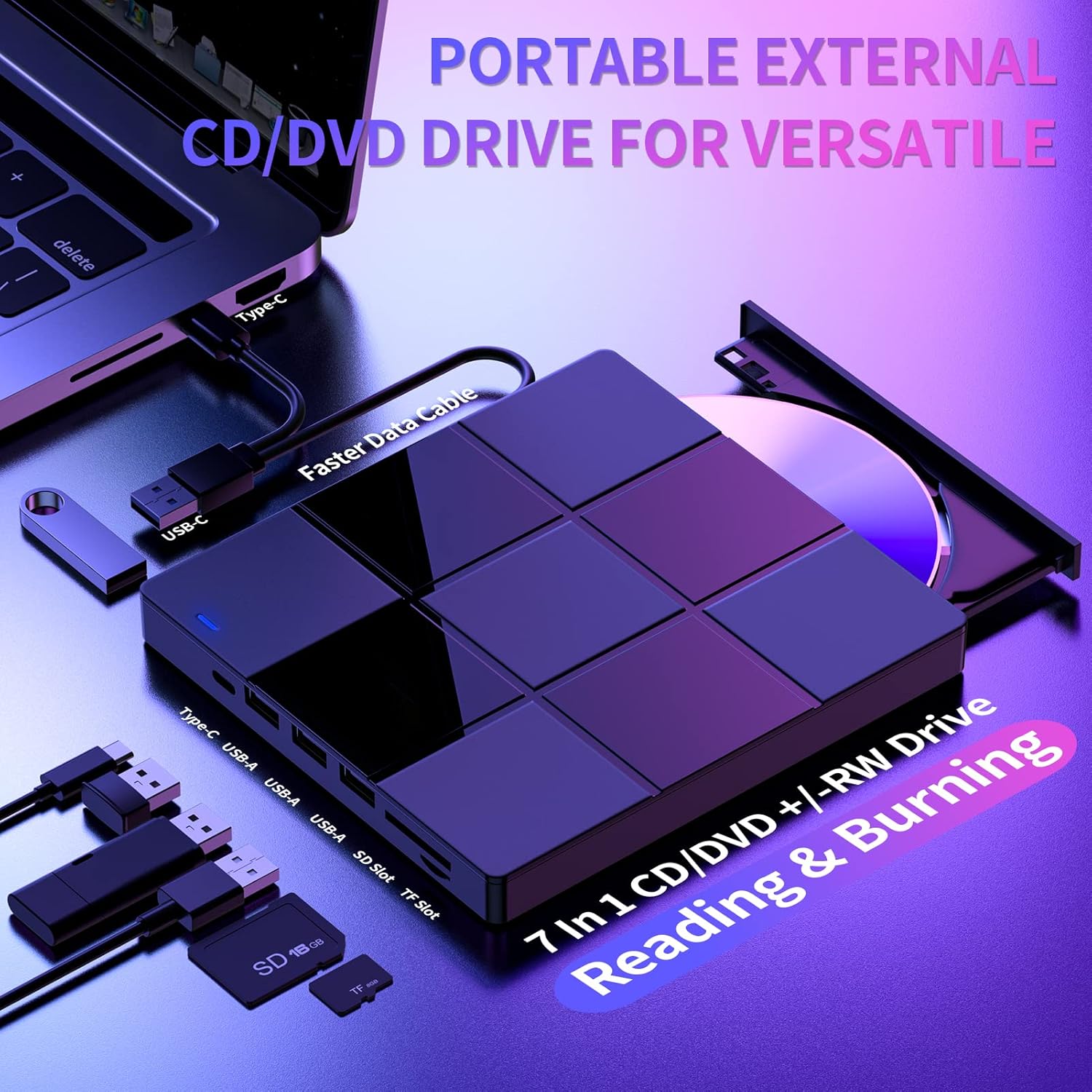外付け CD/DVD ドライブ、ラップトップ用 DVD プレーヤー、USB 3.0 ウルトラスリム ポータブル CD バーナー光学ドライブ、デスクトップ Mac PC と互換性あり