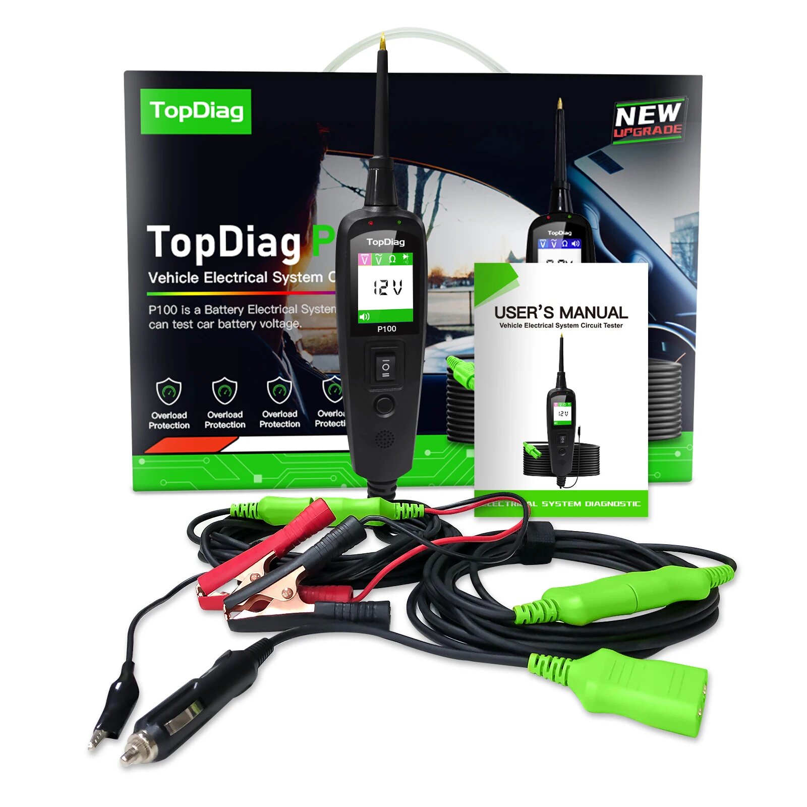 JDiag P100 プロ車電気回路テスター P 100 自動車電源スキャンプローブ Topdiag 12V 24V バッテリーテスター診断ツール