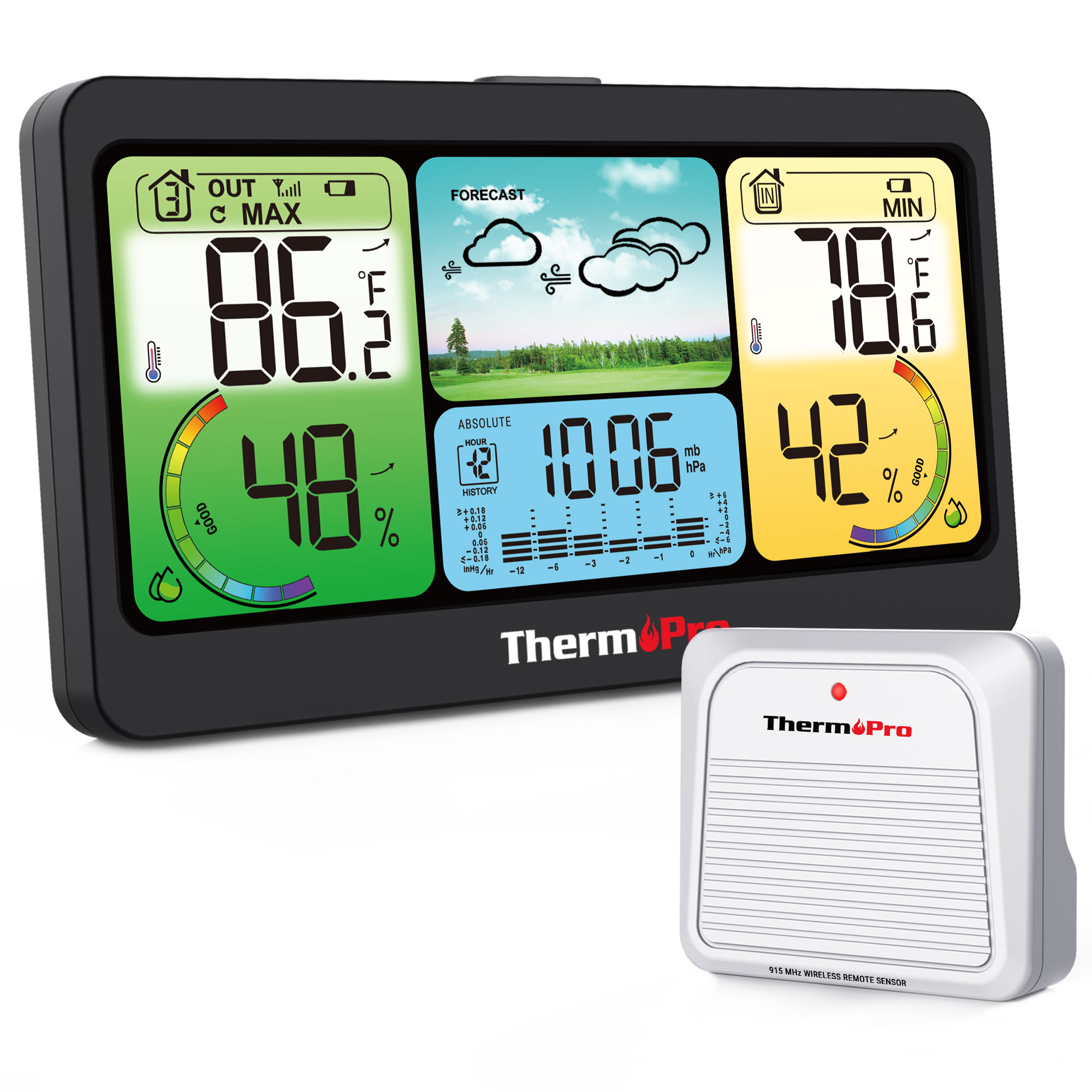 ThermoPro TP280C ワイヤレス 300 メートル天気予報ステーション充電式大型ディスプレイ屋外および屋内温度計湿度計