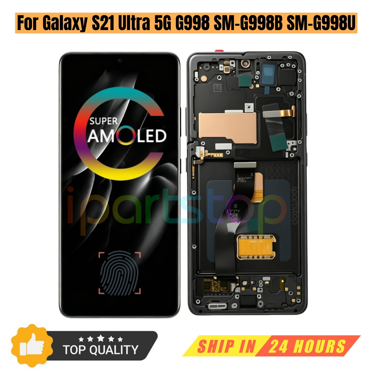 iParts 交換用 AMOLED ディスプレイ Samsung Galaxy S21 Ultra 5G G998 SM-G998B SM-G998U タッチスクリーン フレーム付き フルアセンブリ