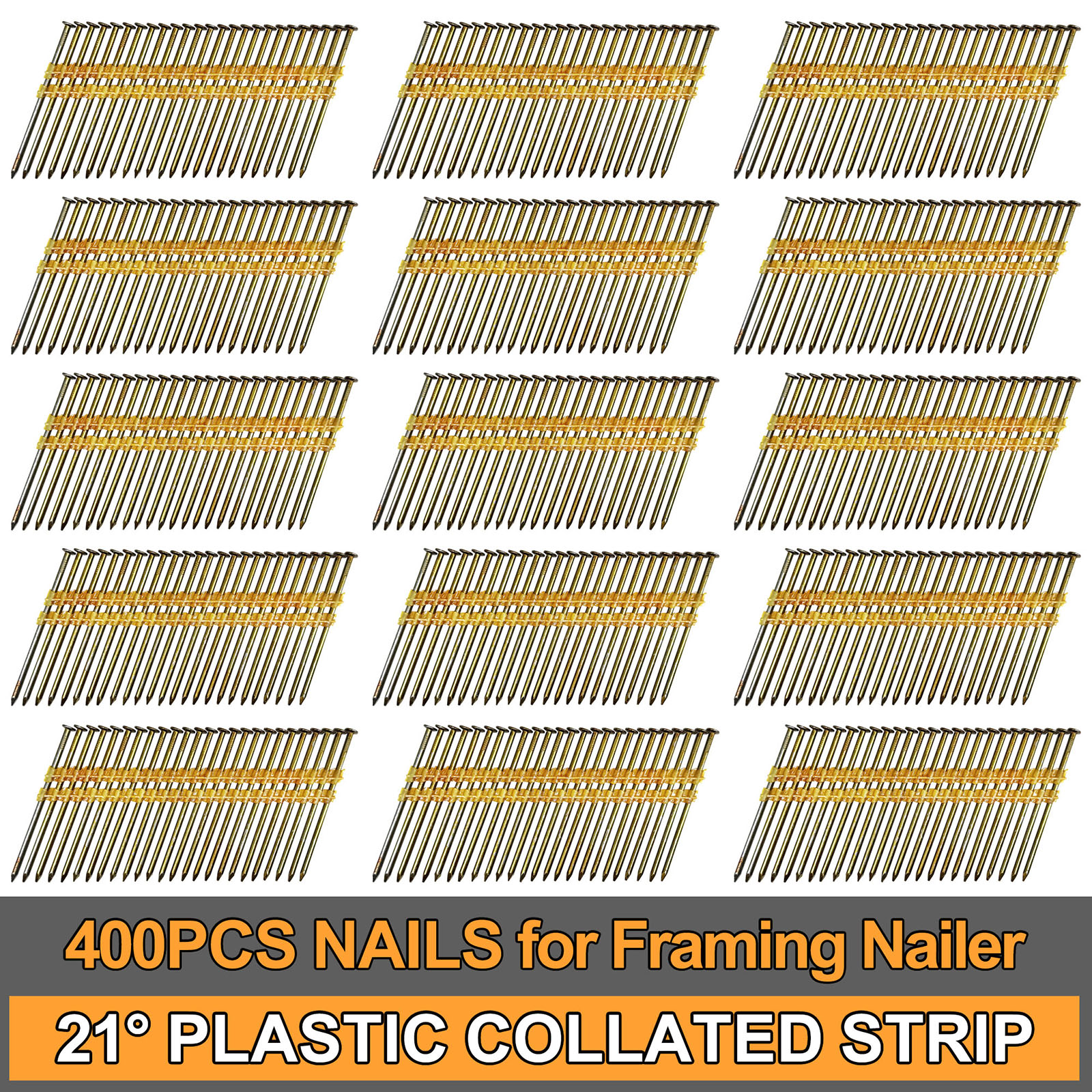 21 度プラスチック照合釘 400 個溶融亜鉛メッキ完全丸頭釘木製フレーム釘打機用に設計