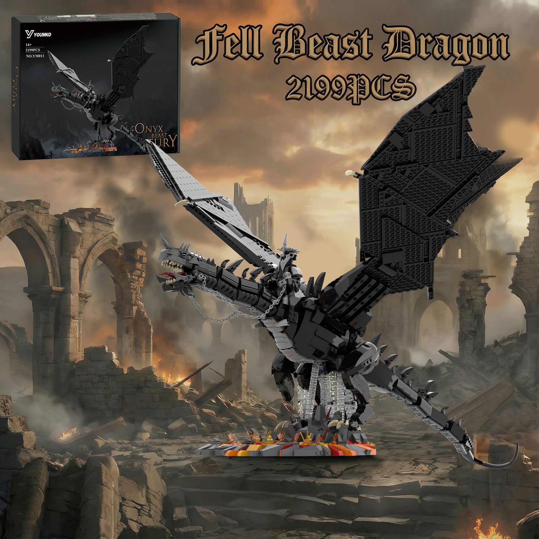 映画リング魔女王 Nazgul ビルディングブロック落ちた獣ドラゴンマウントレンガモデルキット男の子のおもちゃ大人子供の誕生日ギフト 2199 個