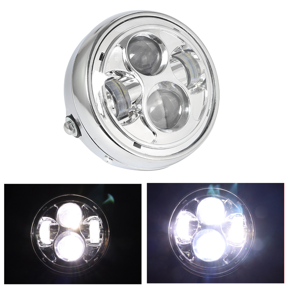 クロームオートバイ 6.5 "プロジェクター LED ランプラウンドヘッドライトフロントユニバーサルハーレーチョッパーボバースズキヤマハ