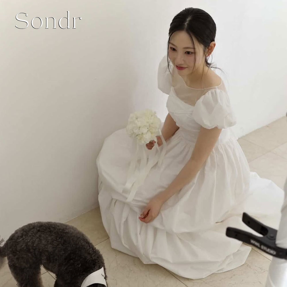 Sondr カスタマイズされた韓国の結婚式の写真ドレス半袖 A ラインイブニングドレス花嫁のウェディングプロムドレス