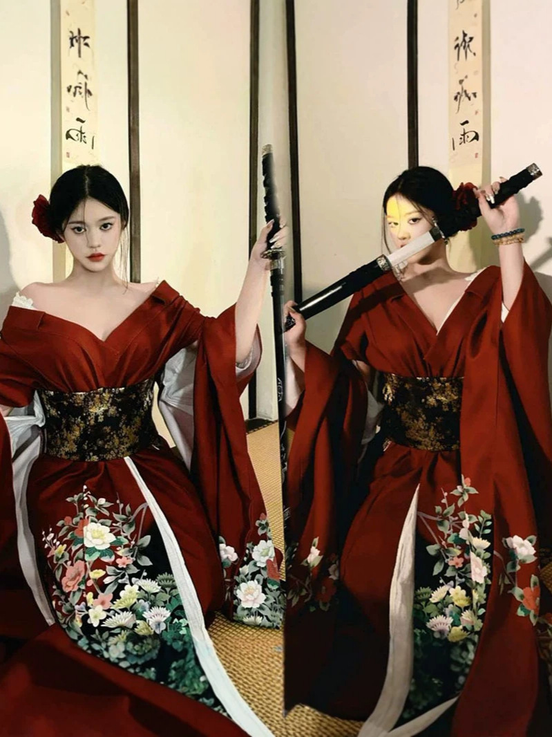 女性着物ファッション全国花柄浴衣和服コスプレシャツブラウス夏のビーチ着物写真撮影の服