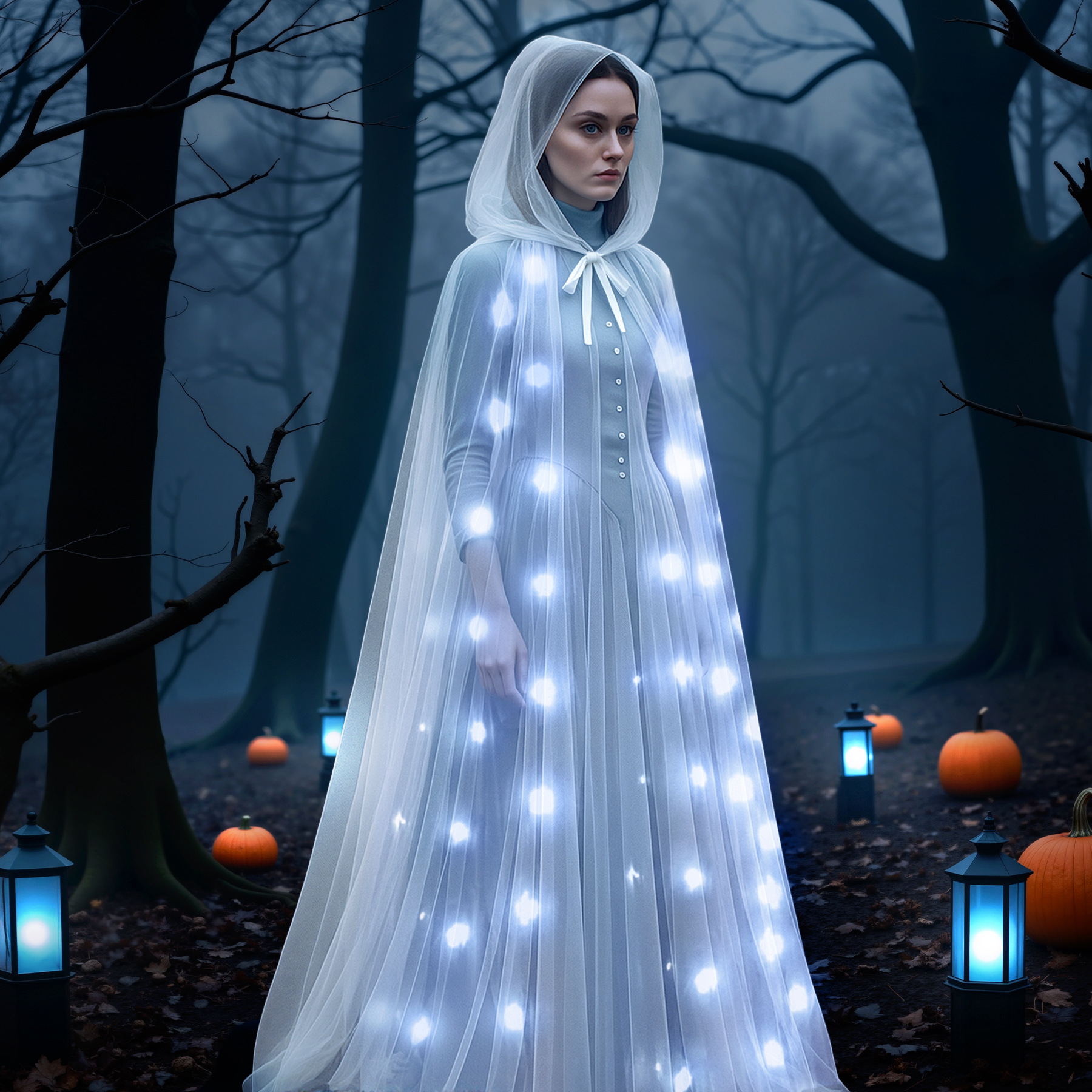 ハロウィン LED ケープ衣装ユニセックス女性男性大人ライトアップグローメッシュフード付きマントコスプレ衣装パーティー仮装服