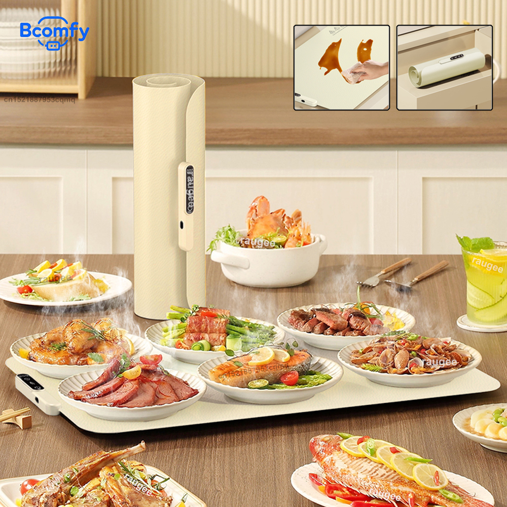 電気フードウォーマーマット折りたたみシリコン保温トレイポータブル 6 Tem 設定全面高速加熱フードウォーマープレート