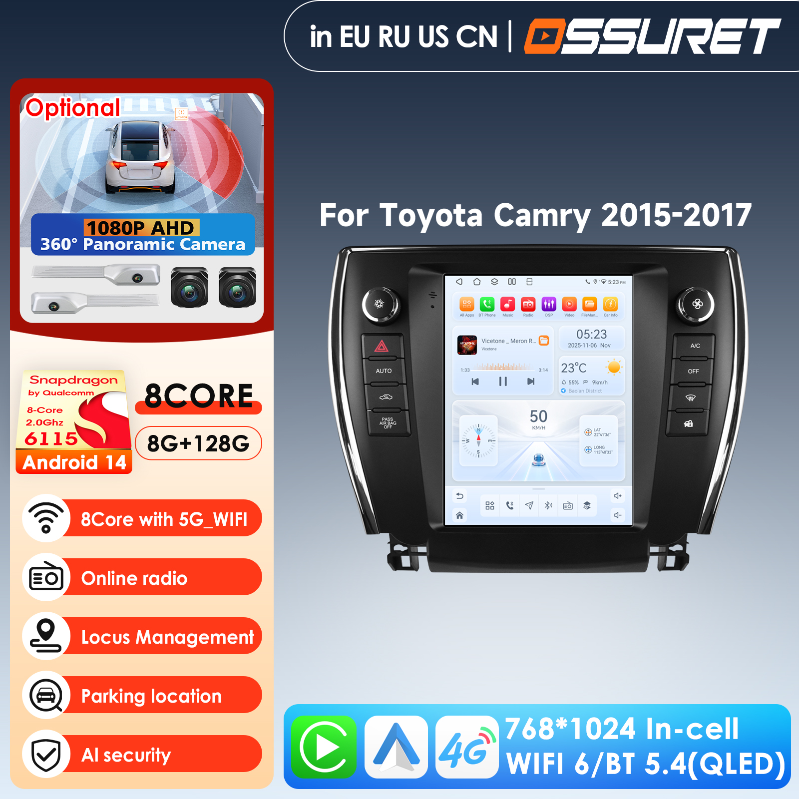 クアルコム製カーインテリジェントスクリーン GPS ナビゲーション トヨタ カムリ 2015-2017 用 テスラスタイル マルチメディア プレーヤー ステレオ CarPlay 4G