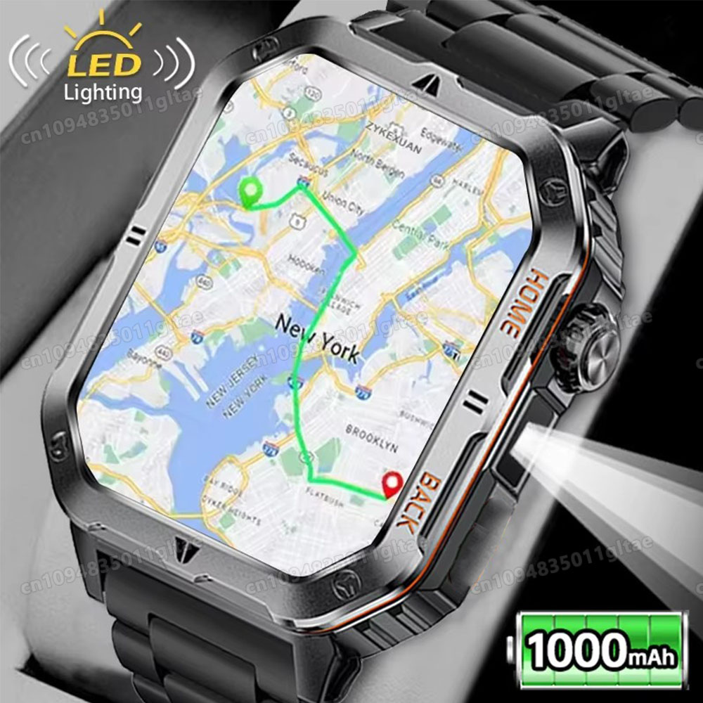 2026 新しい軍事アウトドアスマートウォッチメンズ GPS 懐中電灯 Bluetooth 通話 2.01 "AMOLED スクリーン 3ATM 防水スポーツスマートウォッチ